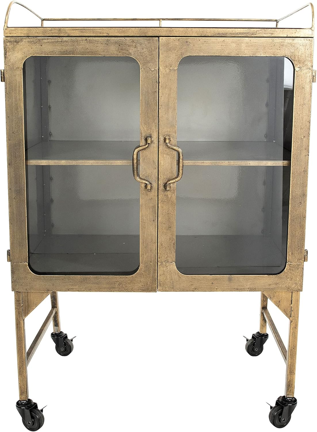 Metal Cabinet with Caster Wheels & Glass Doors K489