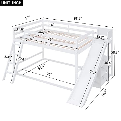 Modern Grey Wood Bunk Bed with Slide and Storage Shelves Q2980
