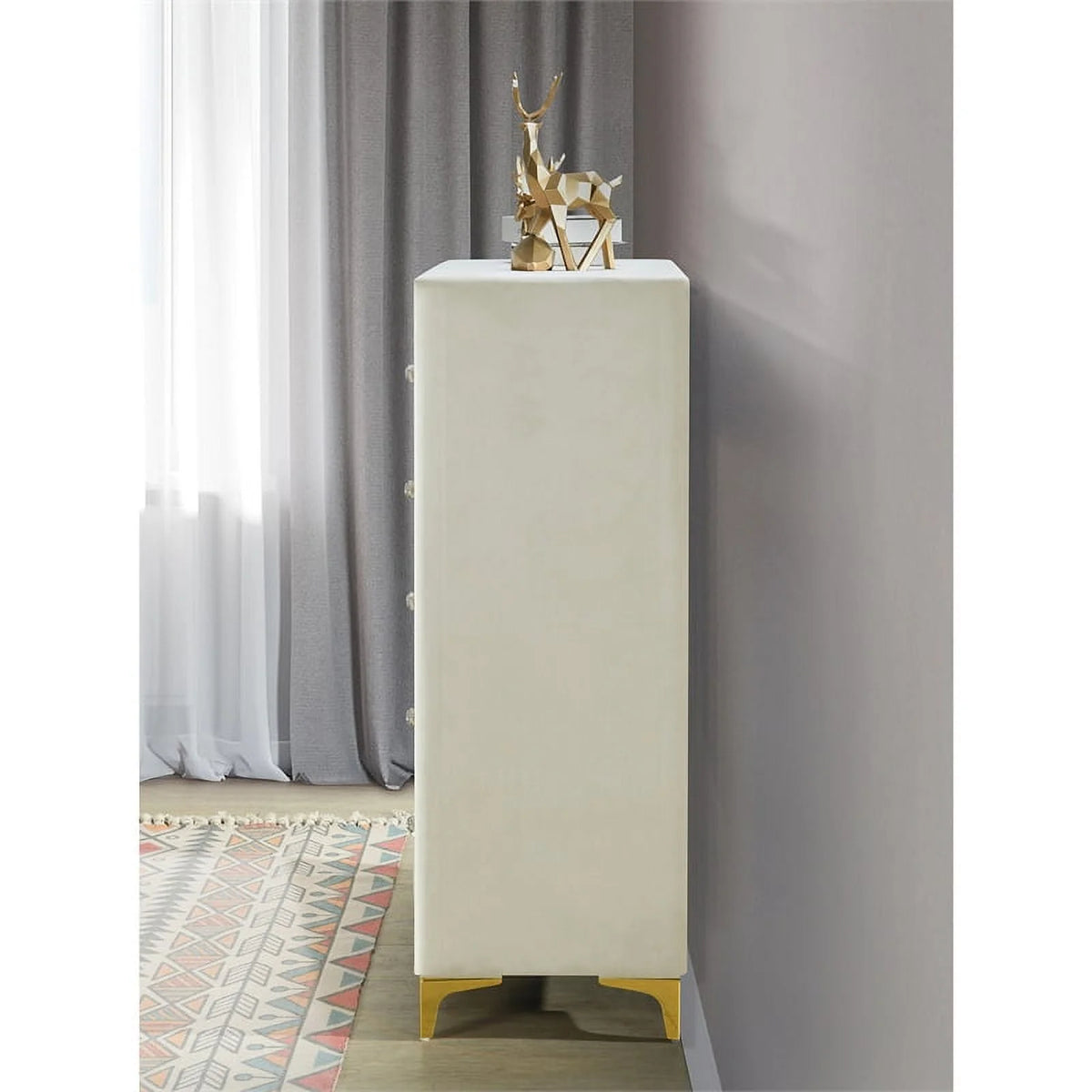 Cream Velvet Upholstered 5-Drawer Chest T243799