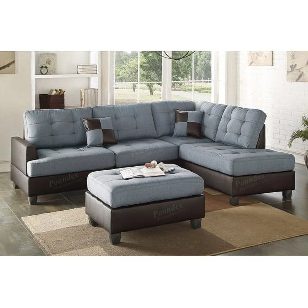 3 Piece Fabric Sectional Sofa Set with Ottoman O590117