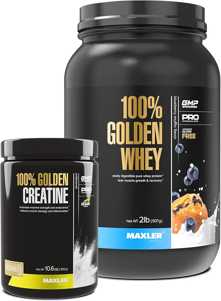 100% Golden Whey Blueberry Muffin 2 lb & 100% Golden Creatine Unflavored 10.6 oz S4616