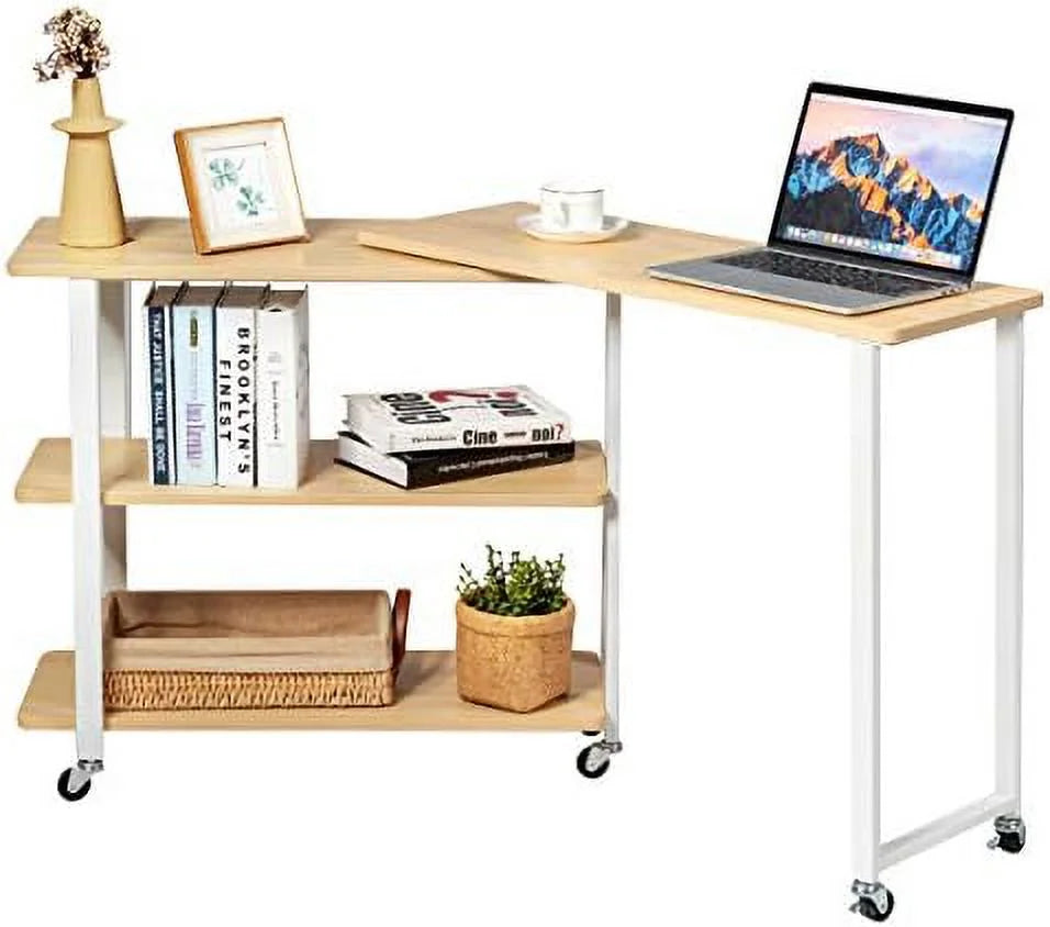 Rotating Mobile Couch Desk with 2-Tier Shelves Q1181