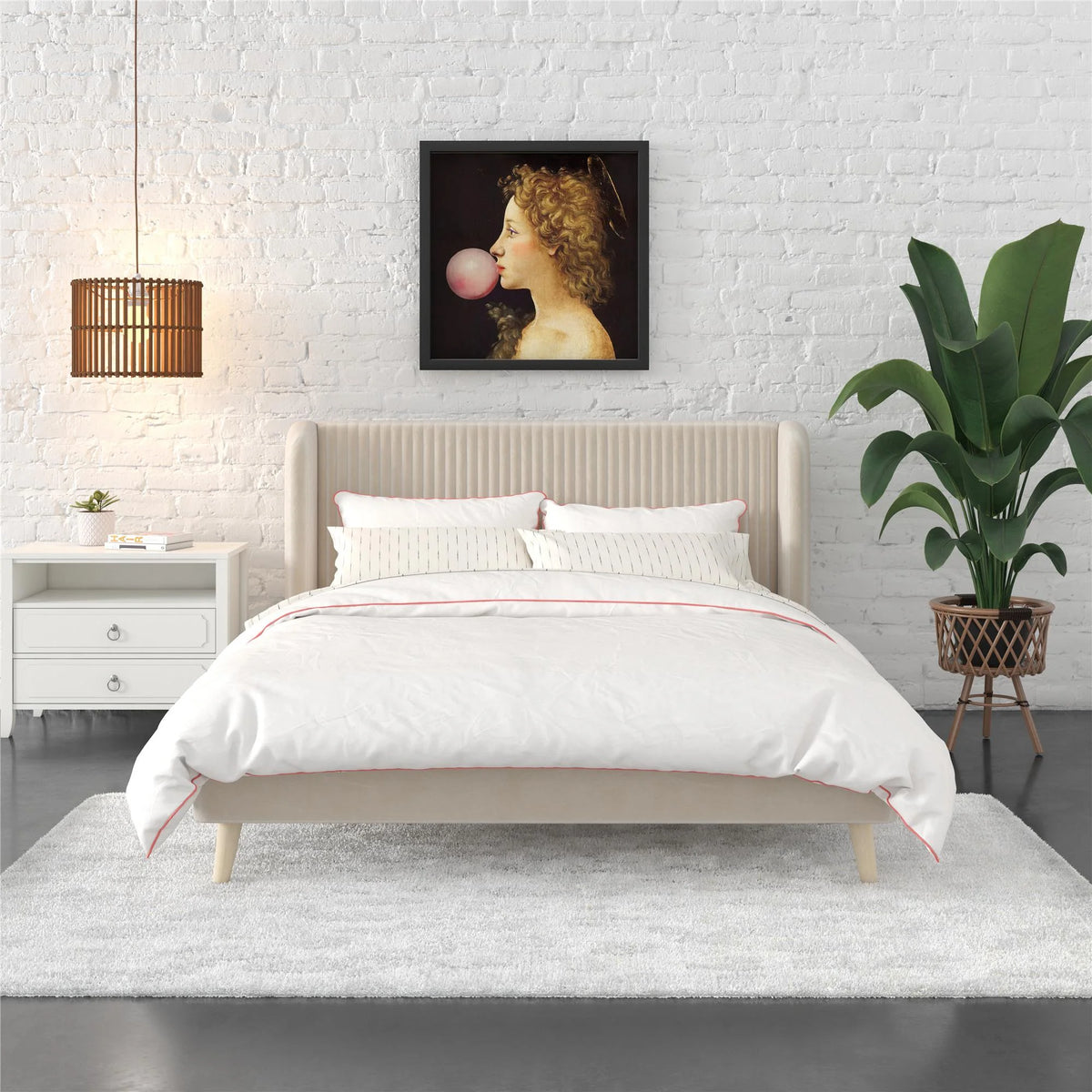 Queen Ivory Velvet Upholstered Wingback Bed V572