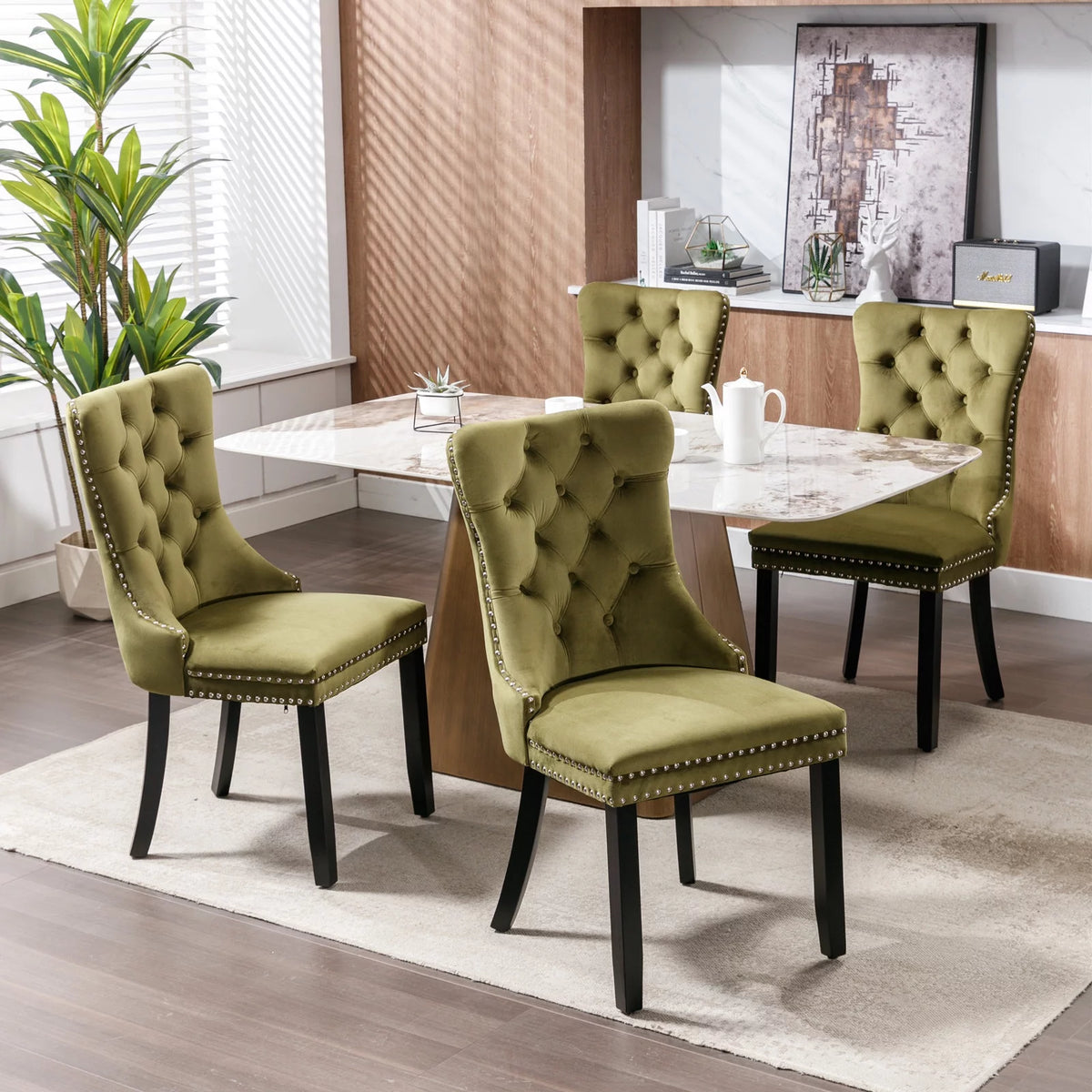 Olive Green Velvet Tufted Dining Chair Set of 2 T46688