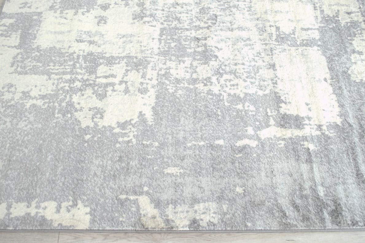 Abstract Silver Gray White Rug N5850