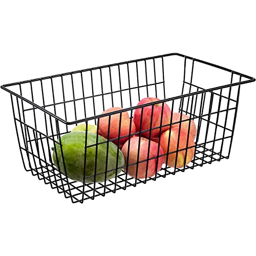 15.2" Black Metal Wire Storage Baskets 6 Pack with Handles J7722