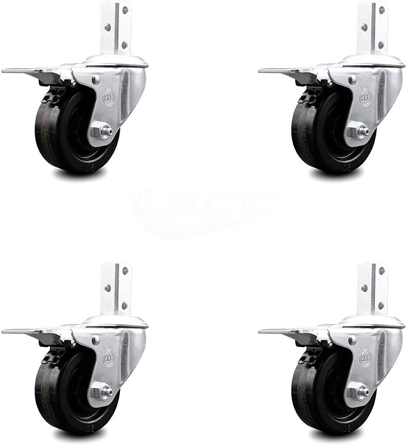 Swivel Square Stem Caster Set 4 with Black Phenolic Wheel F4786