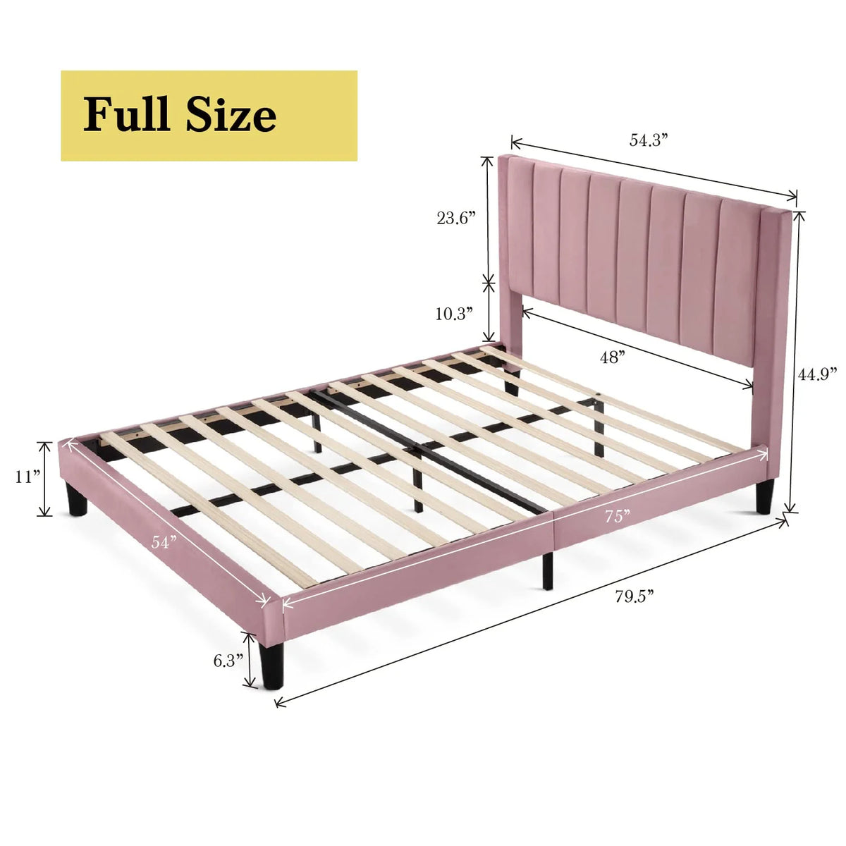 Full Size Platform Bed Frame with Velvet Headboard S1876