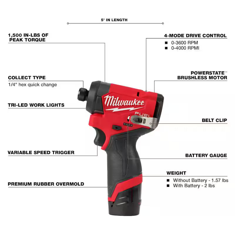 12-Volt Lithium-Ion Brushless Cordless 1/4 in. Hex Impact Driver Kit with Rotary Tool E7233