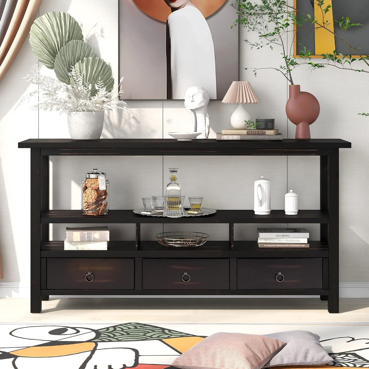 Solid Wood Console Table with 2 Storage Drawers and 1 Shelf D946