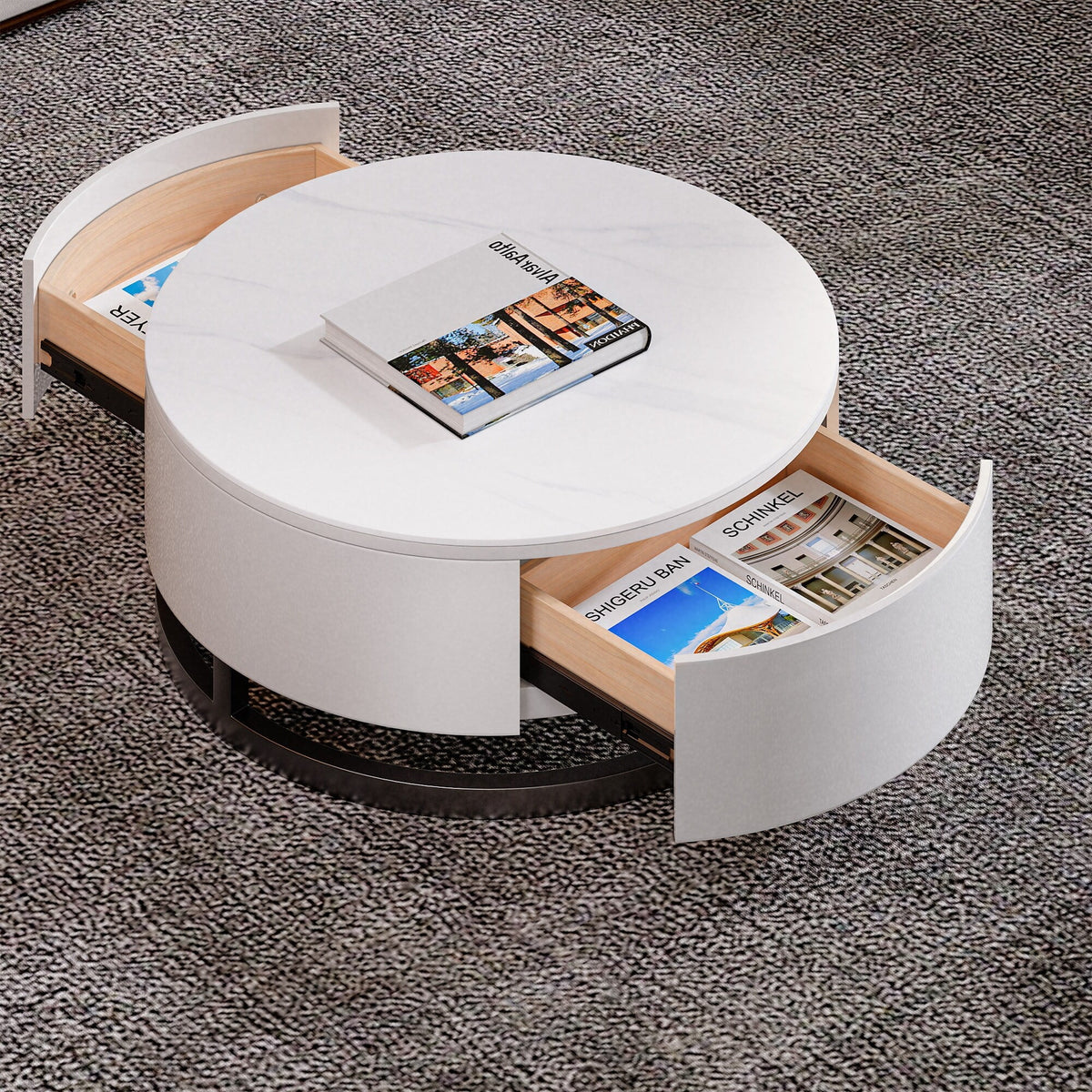 Round Lift-Top Nesting Coffee Table Set with 2 Drawers Z863