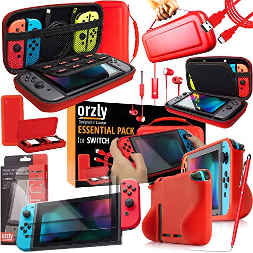 Switch Accessories Bundle Carry Case Tempered Glass Screen Protectors USB Charging Cable Games Case Comfort Grip Case Headphones H5899