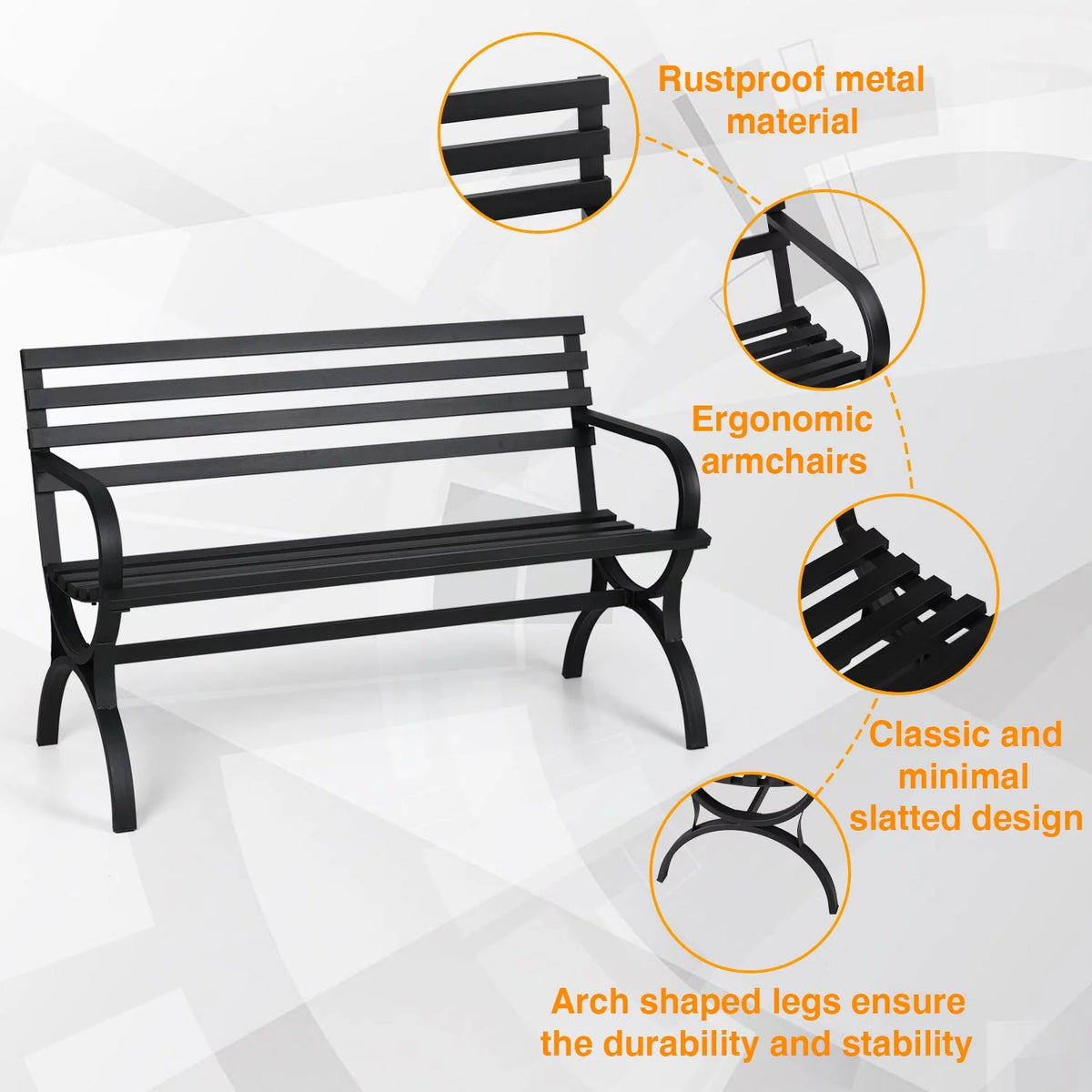 48.8" Metal Outdoor Garden Bench in Black Q4303