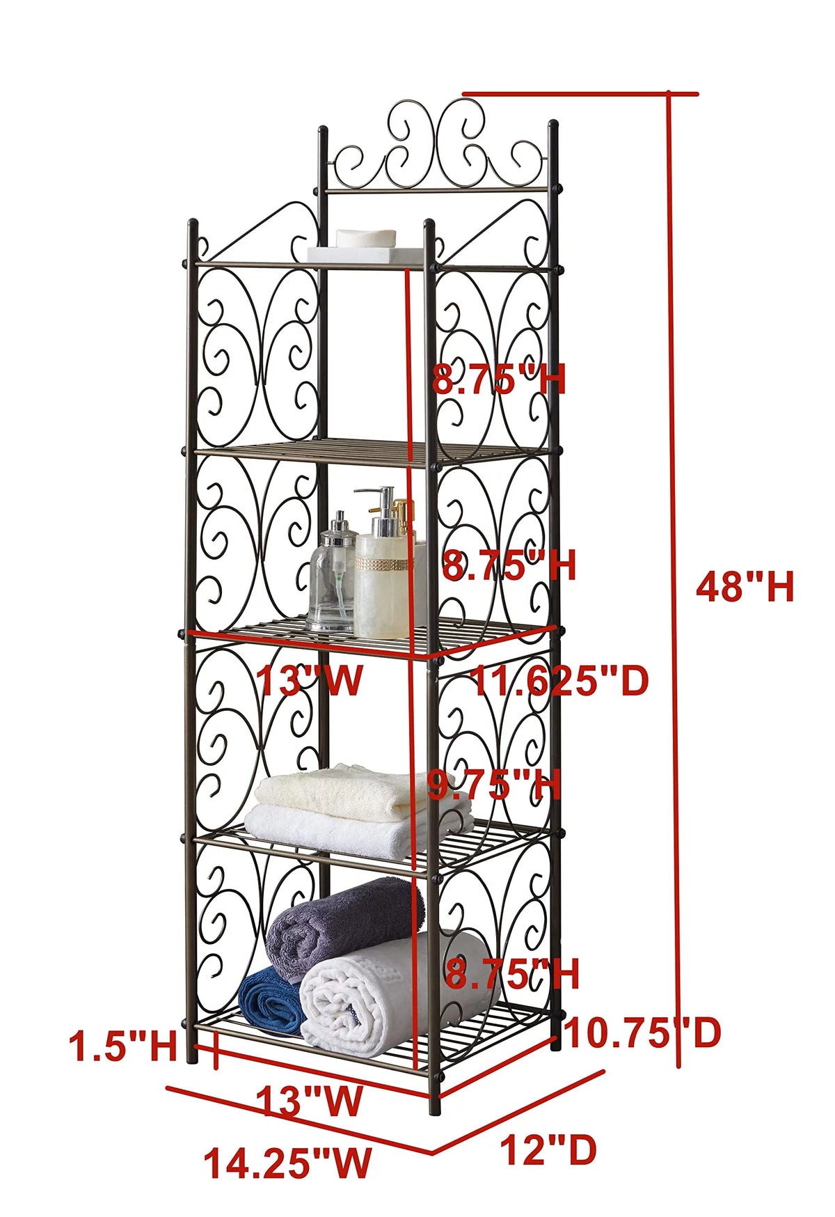 5 Tier Metal Kitchen Bathroom Storage Shelving Unit D81620