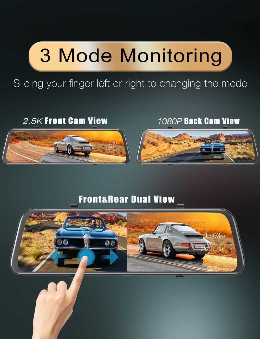 2.5K Mirror Dash Cam with Touch Screen N694