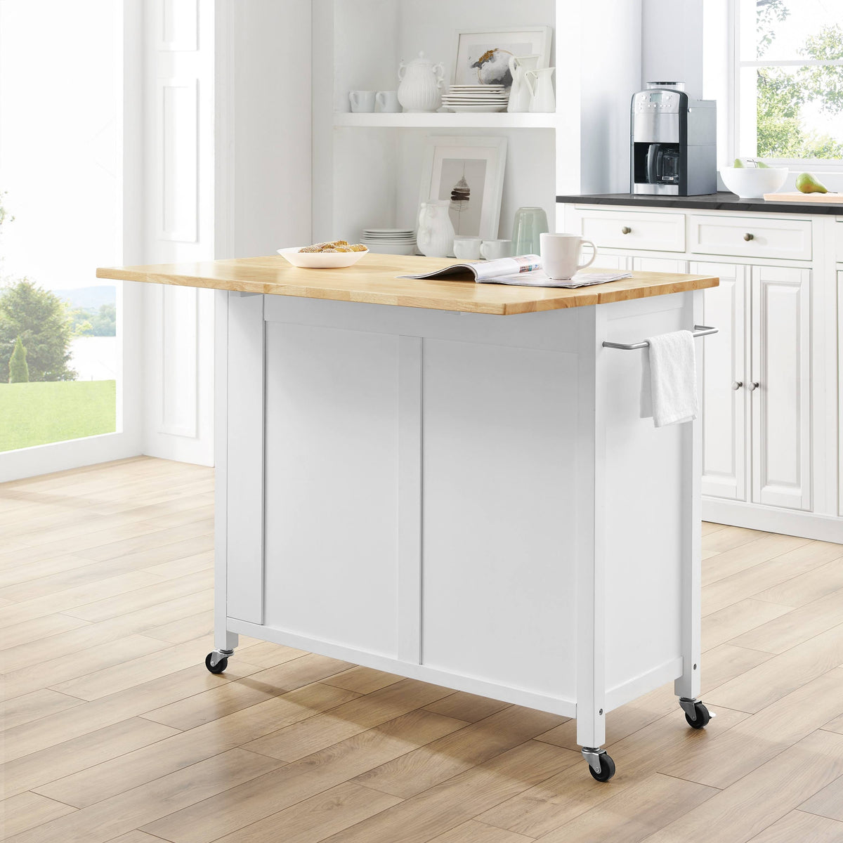 White Drop-Leaf Kitchen Island Cart M87559