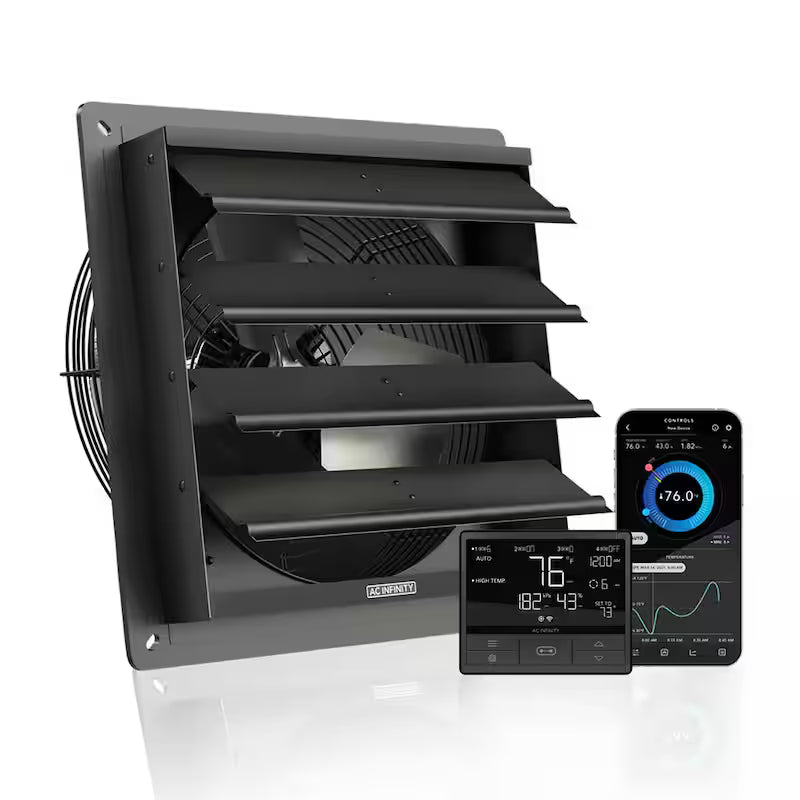12 in. Wall Mount Shutter Exhaust Fan with Temperature Humidity Controller C859