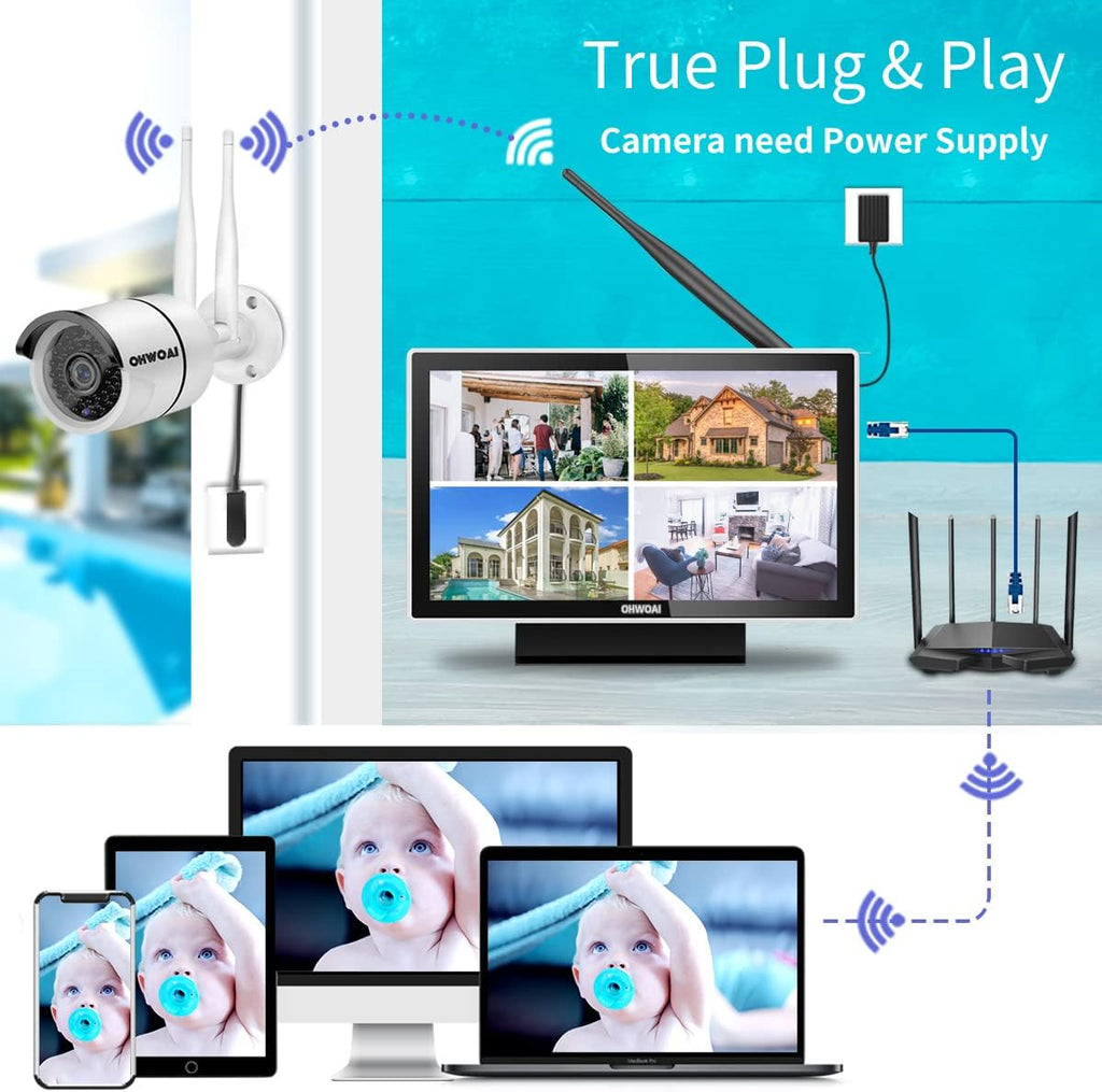 Wireless Security Camera System with 10 HD Screen, 4Pcs WiFi IP Cameras O952864