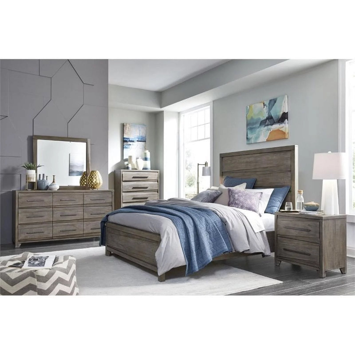 Full Solid Wood Panel Bed J7944