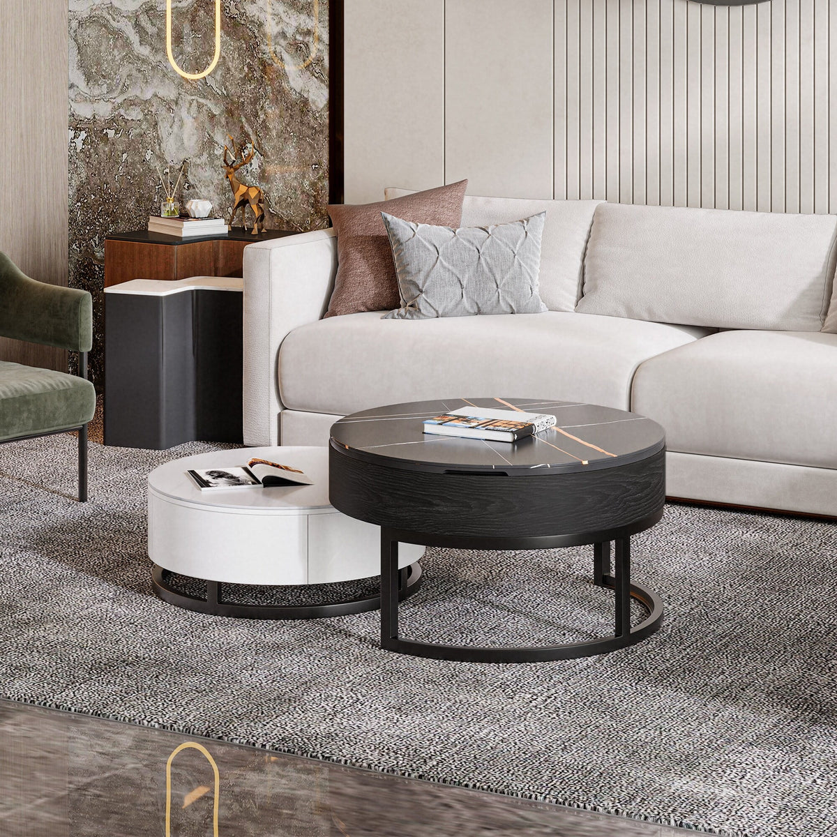 Round Lift-Top Nesting Coffee Table Set with 2 Drawers Z863