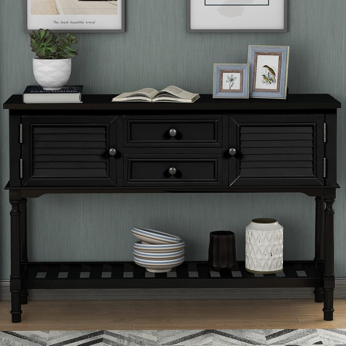 Solid Wood Console Table with 2 Storage Drawers and 1 Shelf D946