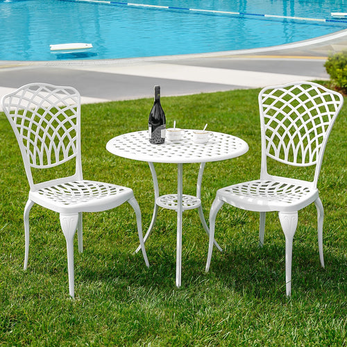 3 Piece Cast Aluminum Bistro Table and Chairs Set of 2 White M6534