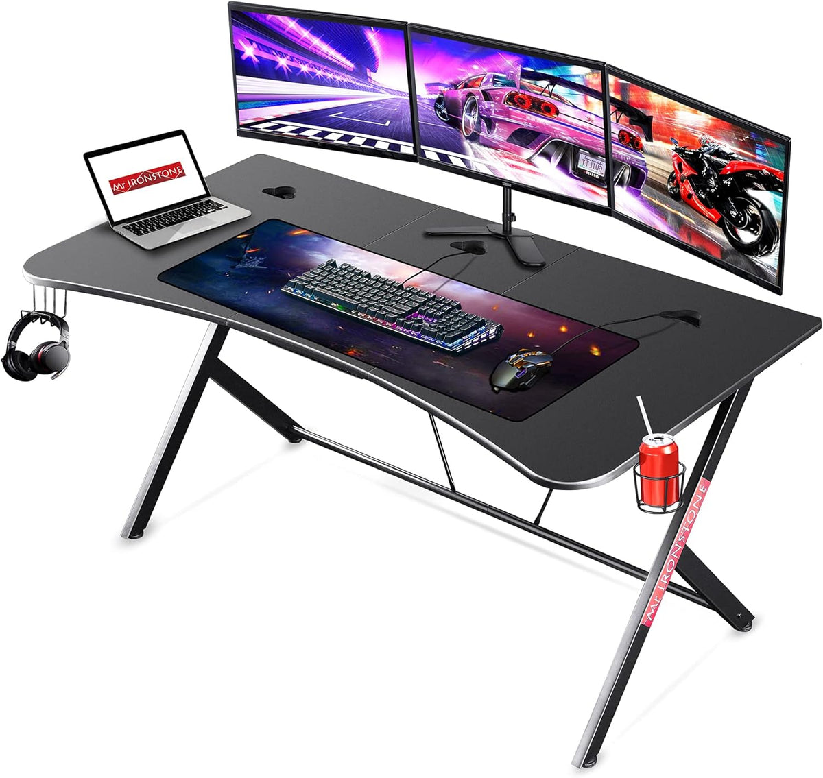 Large Black Gaming Desk with Cup Holder and Headphone Hook Z8628