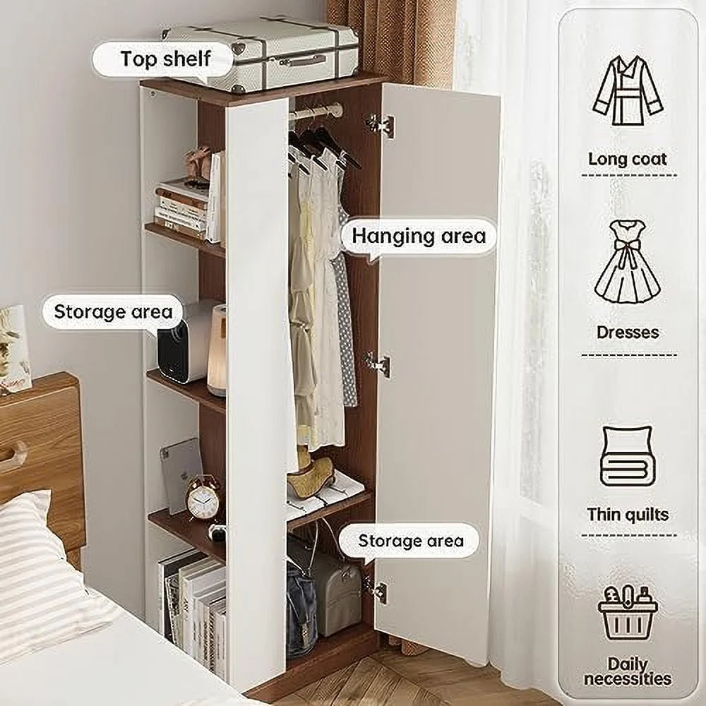 Modern Walnut Colored Wardrobe Armoire with Hangers V376