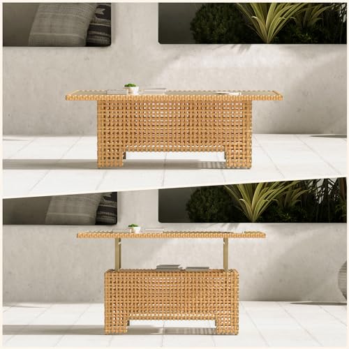 Beige Wicker Rattan Adjustable Lift Top Coffee Dining Table H881