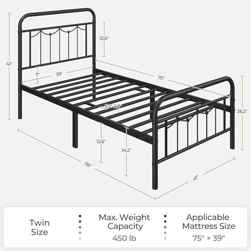Full Size Antique Gold Metal Platform Bed with Headboard and Footboard L32525