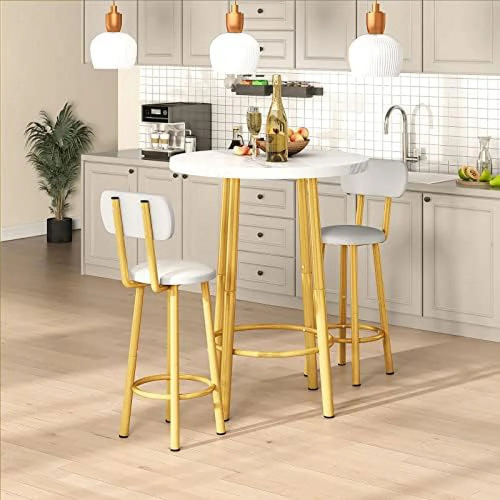 39.4” Dining Table Set for 2 with 2 PU Leather Stools H2088
