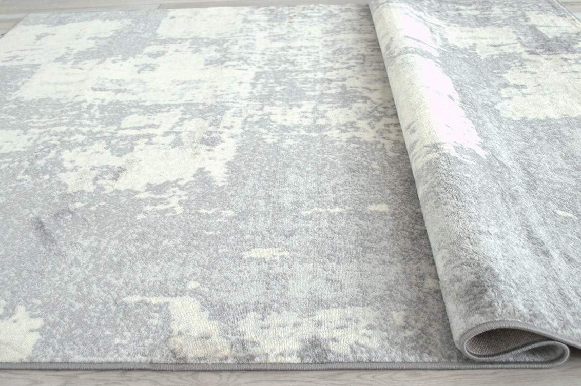 Abstract Silver Gray White Rug N5850