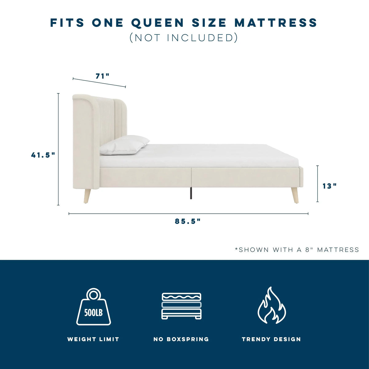 Queen Ivory Velvet Upholstered Wingback Bed V572
