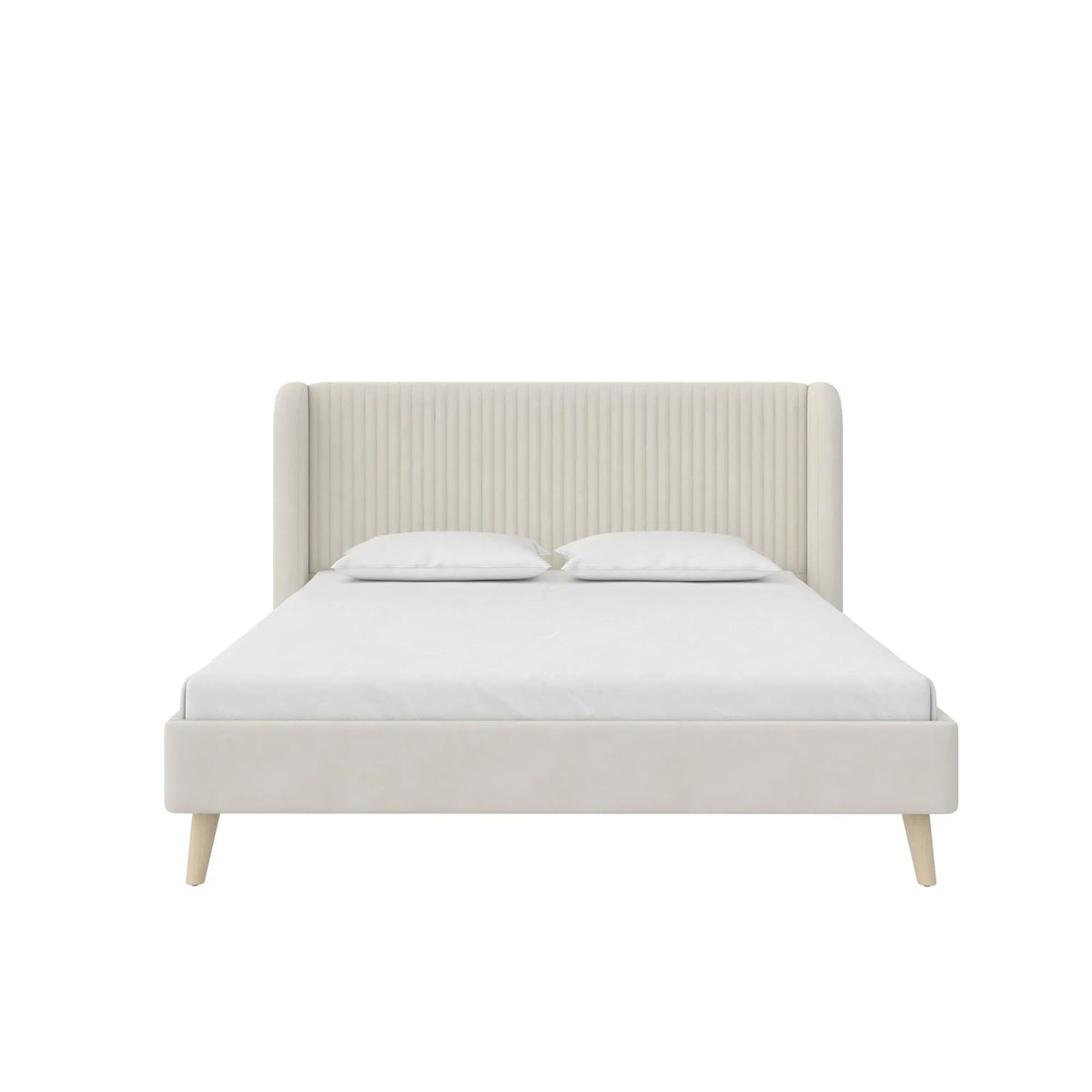 Queen Ivory Velvet Upholstered Wingback Bed V572
