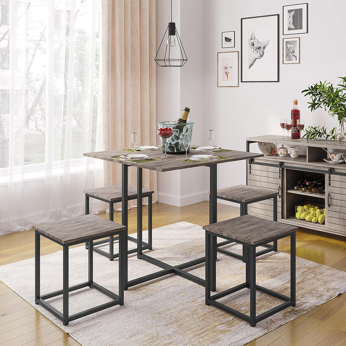 5-Piece Dining Table Set with 4 Stools Q981338