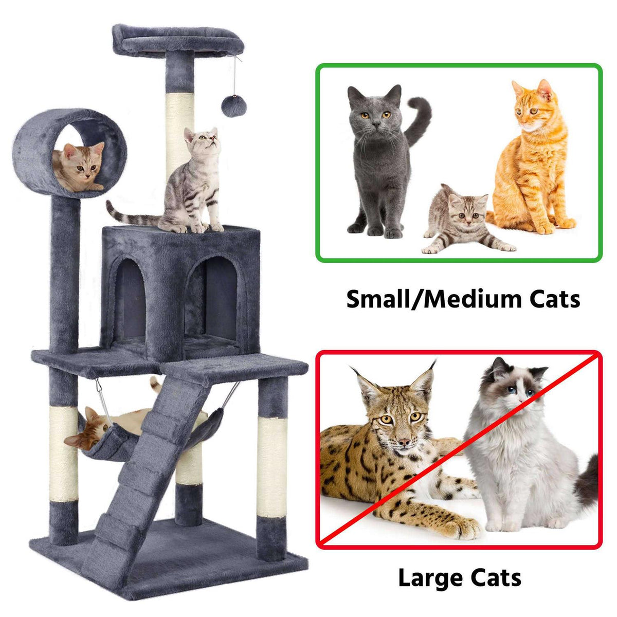 Plush Cat Tree Condo with Hammock Tunnel W102