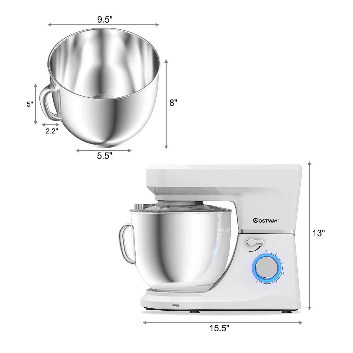 7.5 Qt 6 Speed 660W Tilt-Head Stand Mixer White O980
