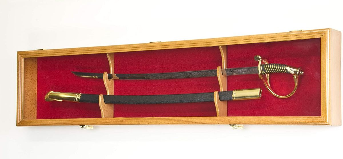 Lockable Oak Finish Sword Display Case Cabinet Z4012