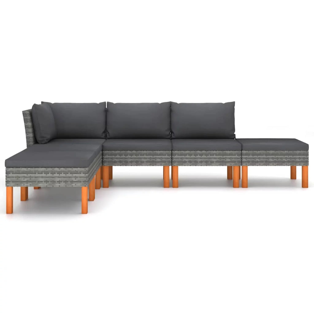 6 Piece Patio Set with Cushions Poly Rattan Gray B1604