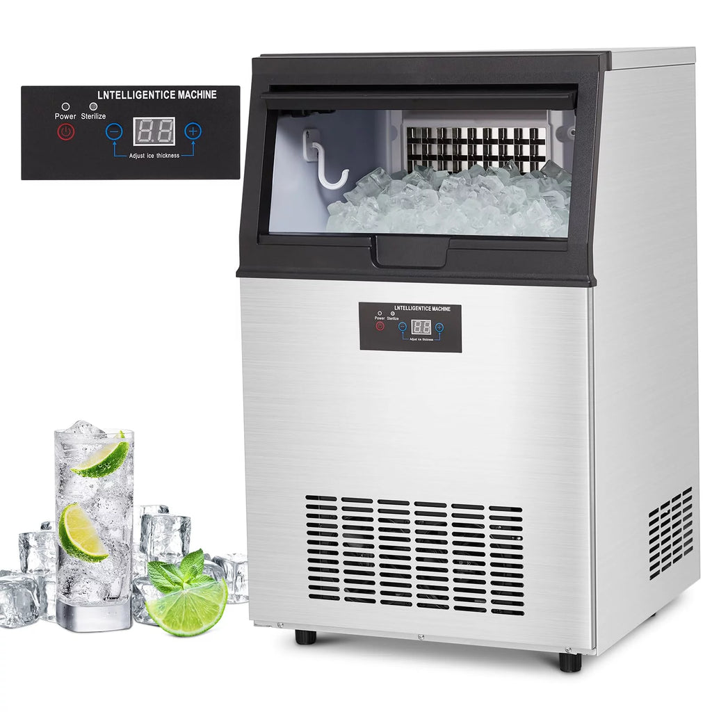 Commercial Ice Maker 130Lbs/24H with 44Lbs Storage Stainless Steel M80059