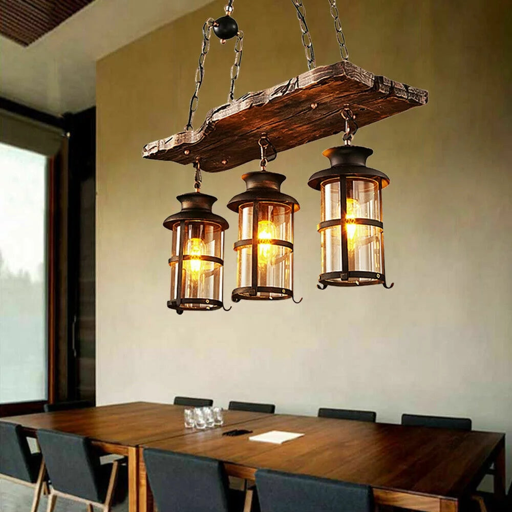 Rustic Wood 3 Heads Hanging Chandelier Ceiling Light R20049