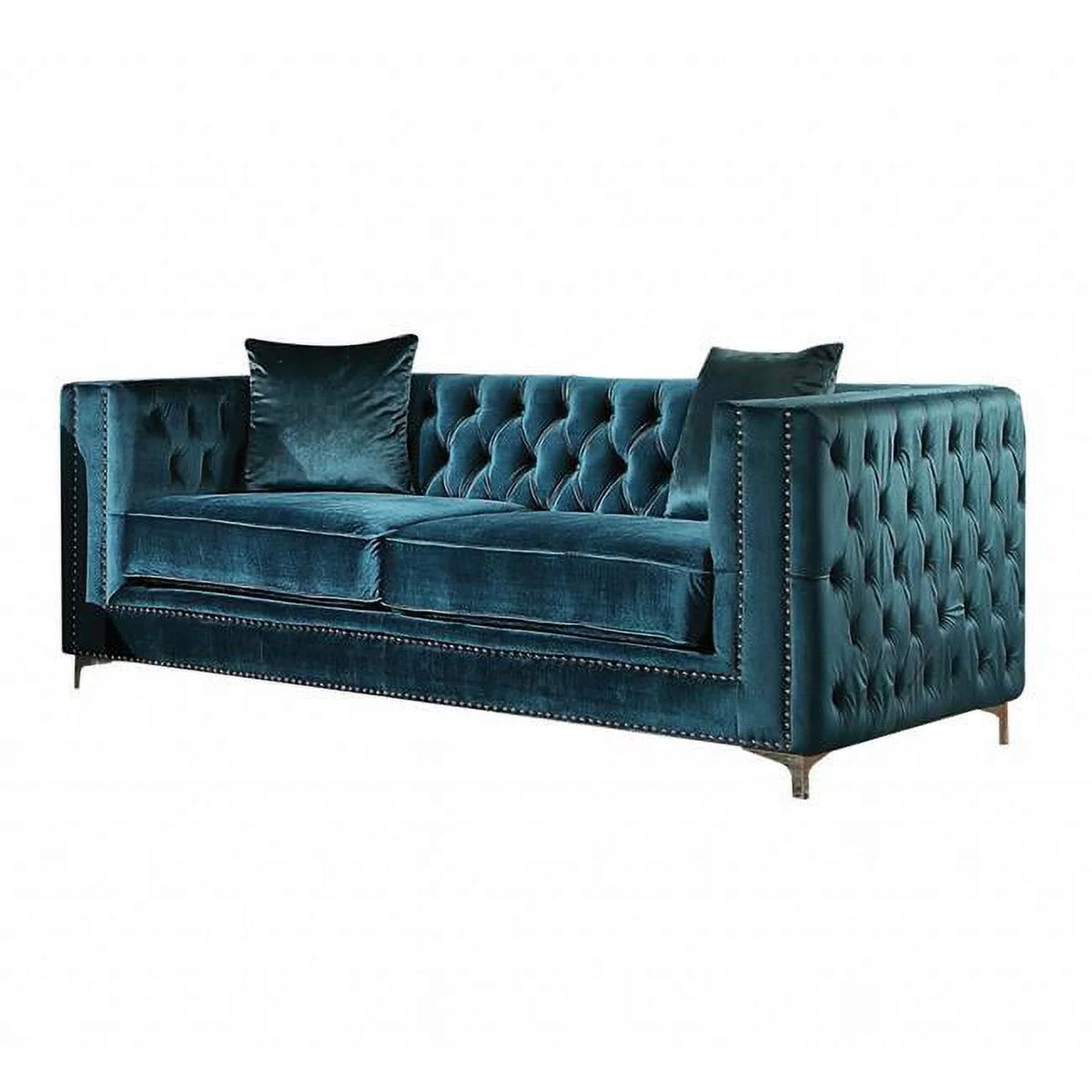 Dark Teal Velvet Loveseat with 2 Pillows Y302