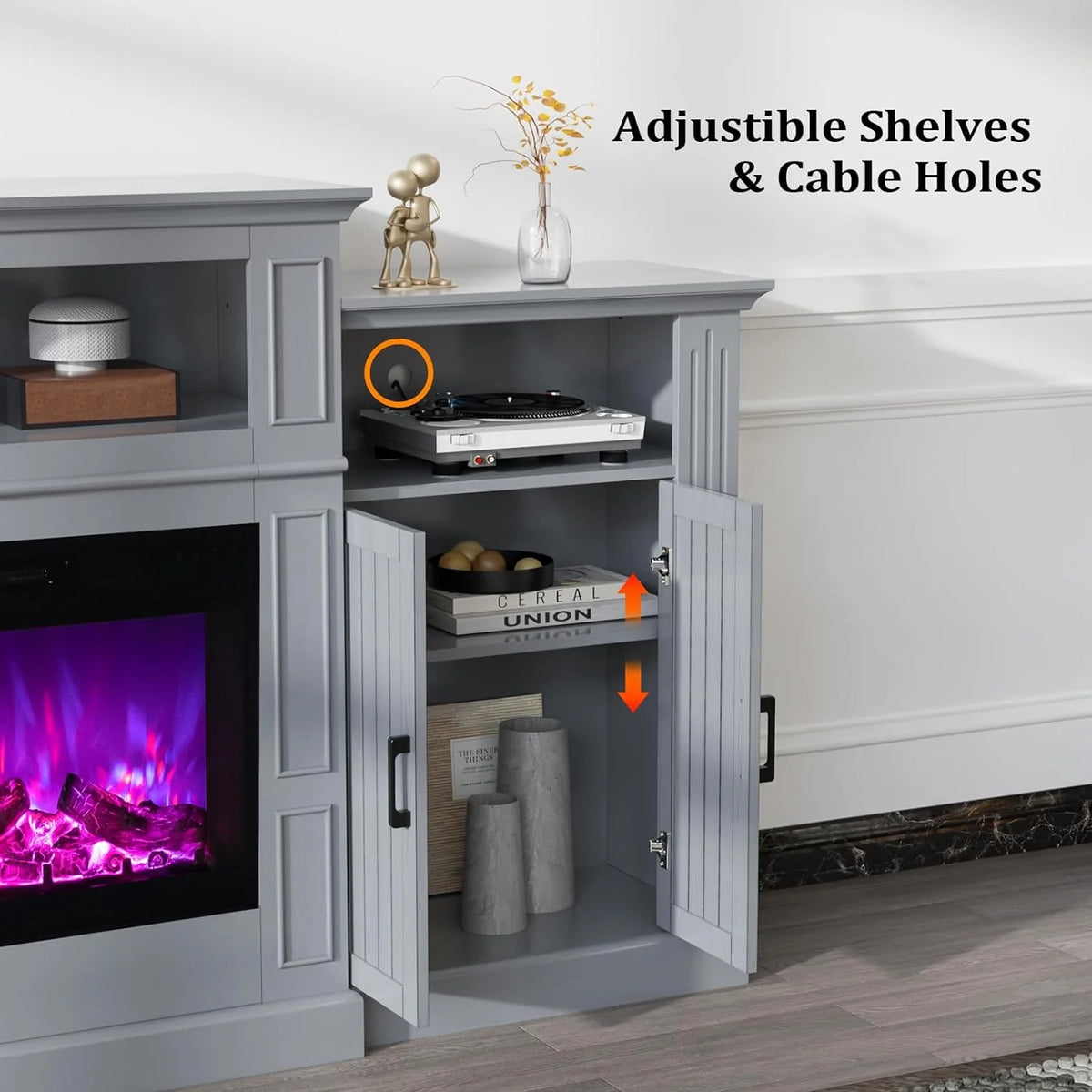 Electric Fireplace with Mantel, 79 inches Fireplace TV Stand Media Console Entertainment Center, Gray T170353