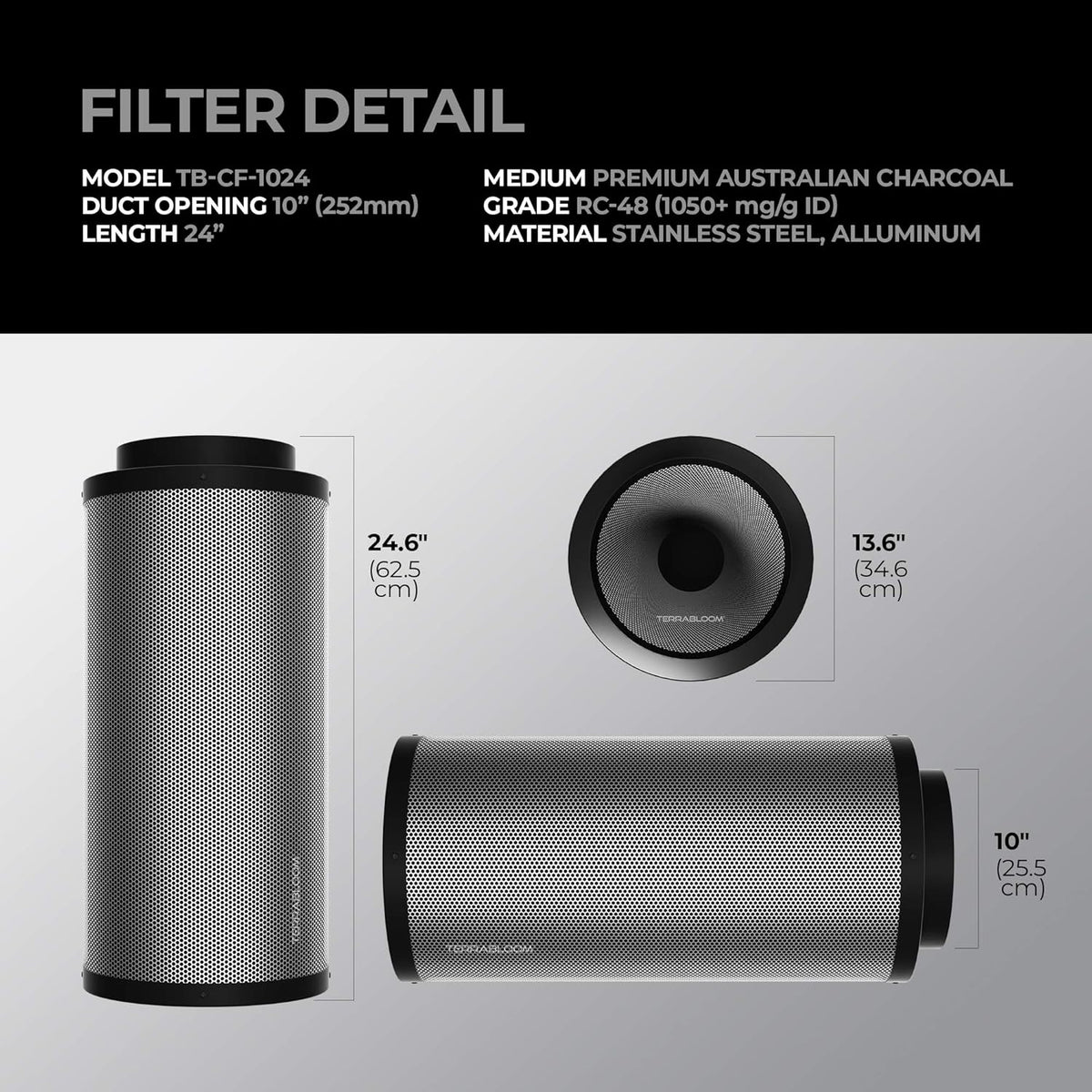 10 Air Filter 24 Long 46mm Thick Carbon Bed M2601