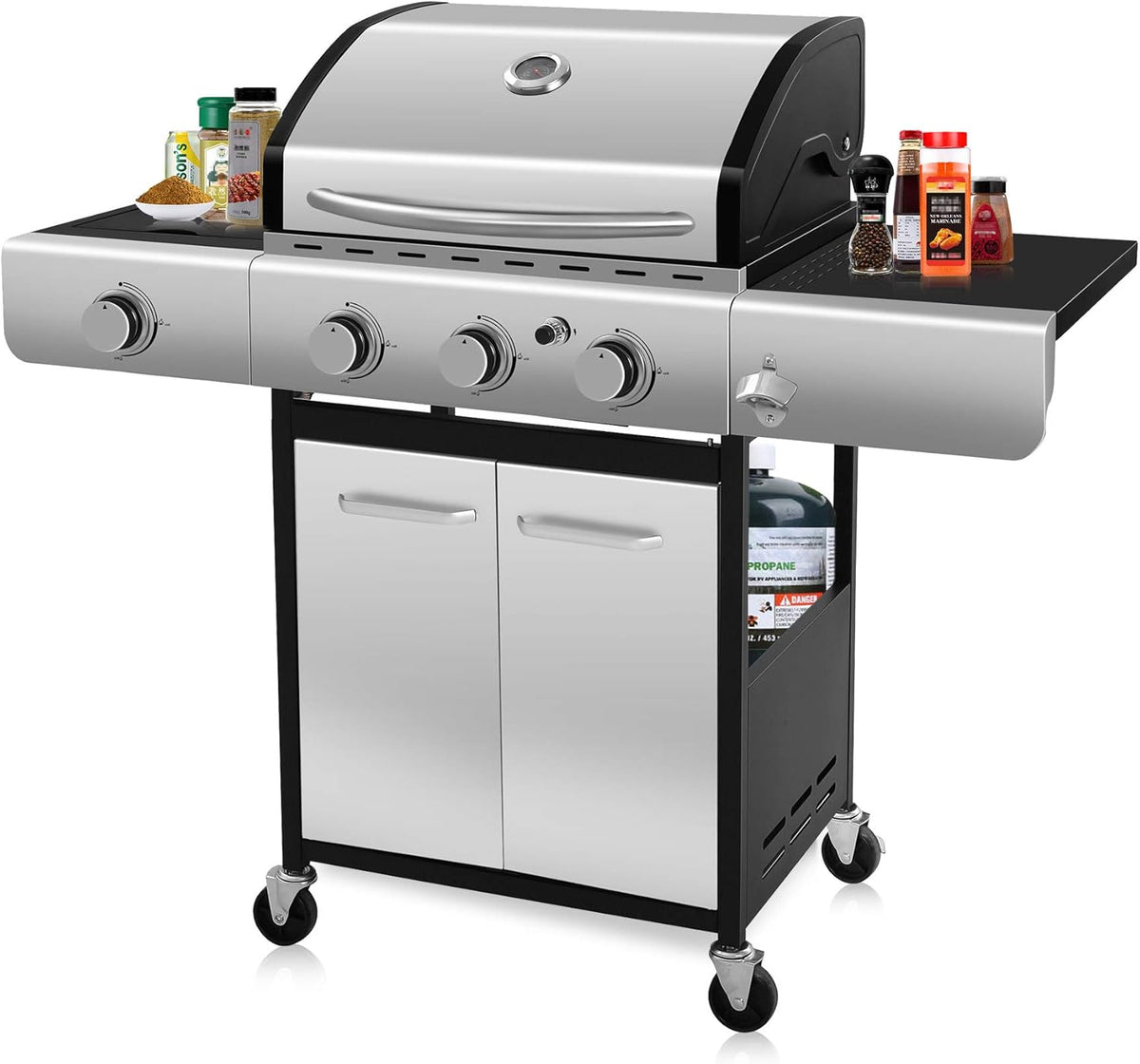 Portable 2 Burners Propane Gas Grill with Storage Shelf X8353