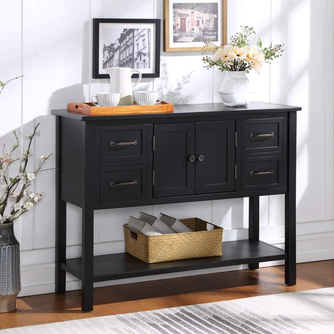 Solid Wood Console Table with 2 Storage Drawers and 1 Shelf D946