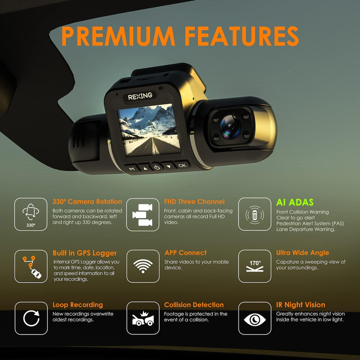 Full HD Dual Camera Dash Cam with Infrared Night Vision X840949