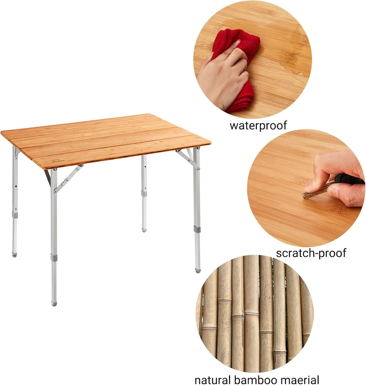 Bamboo Folding Camping Table with Carry Bag O7727