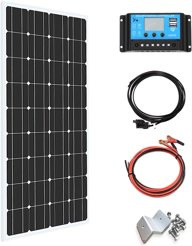 100W 12V Monocrystalline Solar Panel Kit with Charge Controller T84642