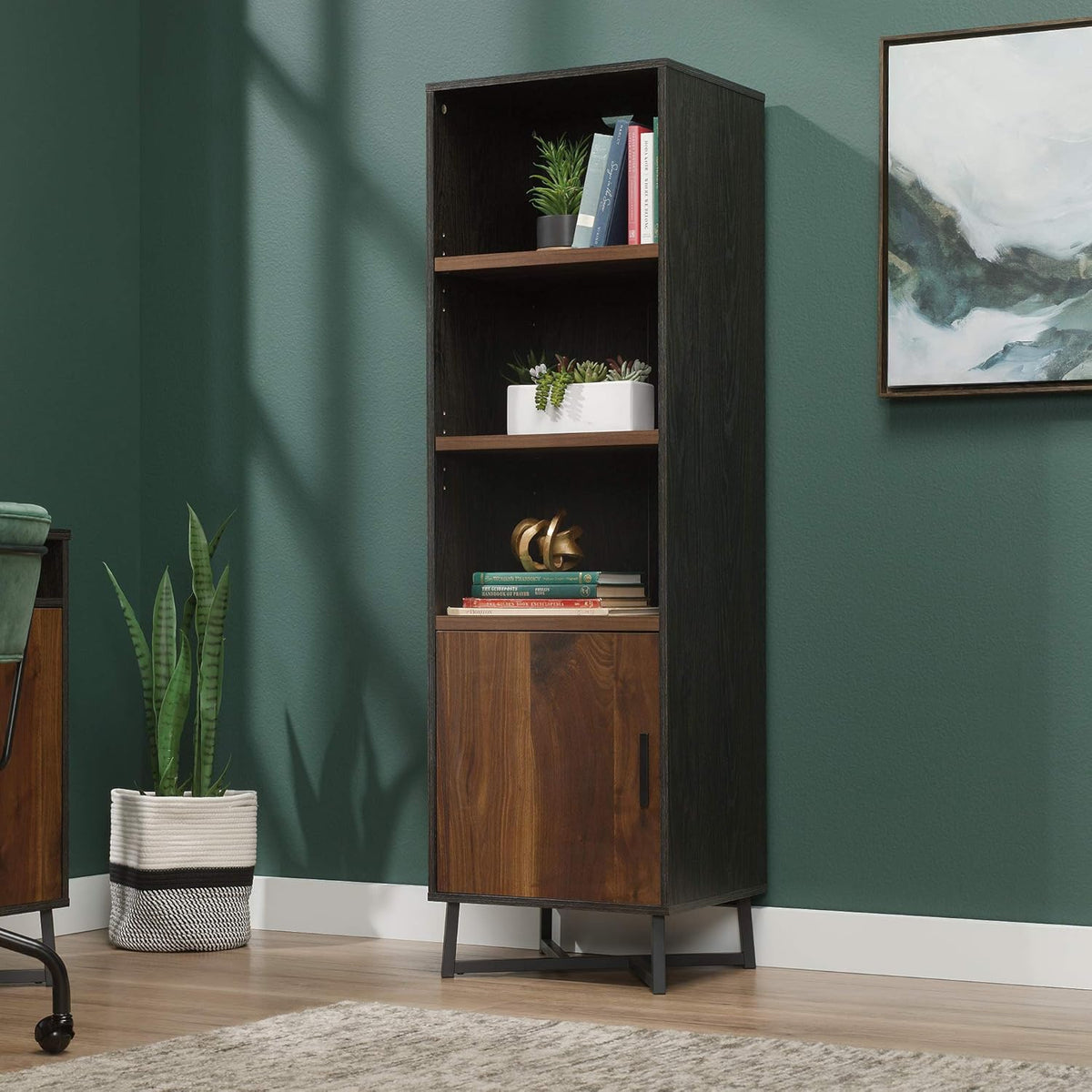 Brew Oak Finish Bookcase with Door F958
